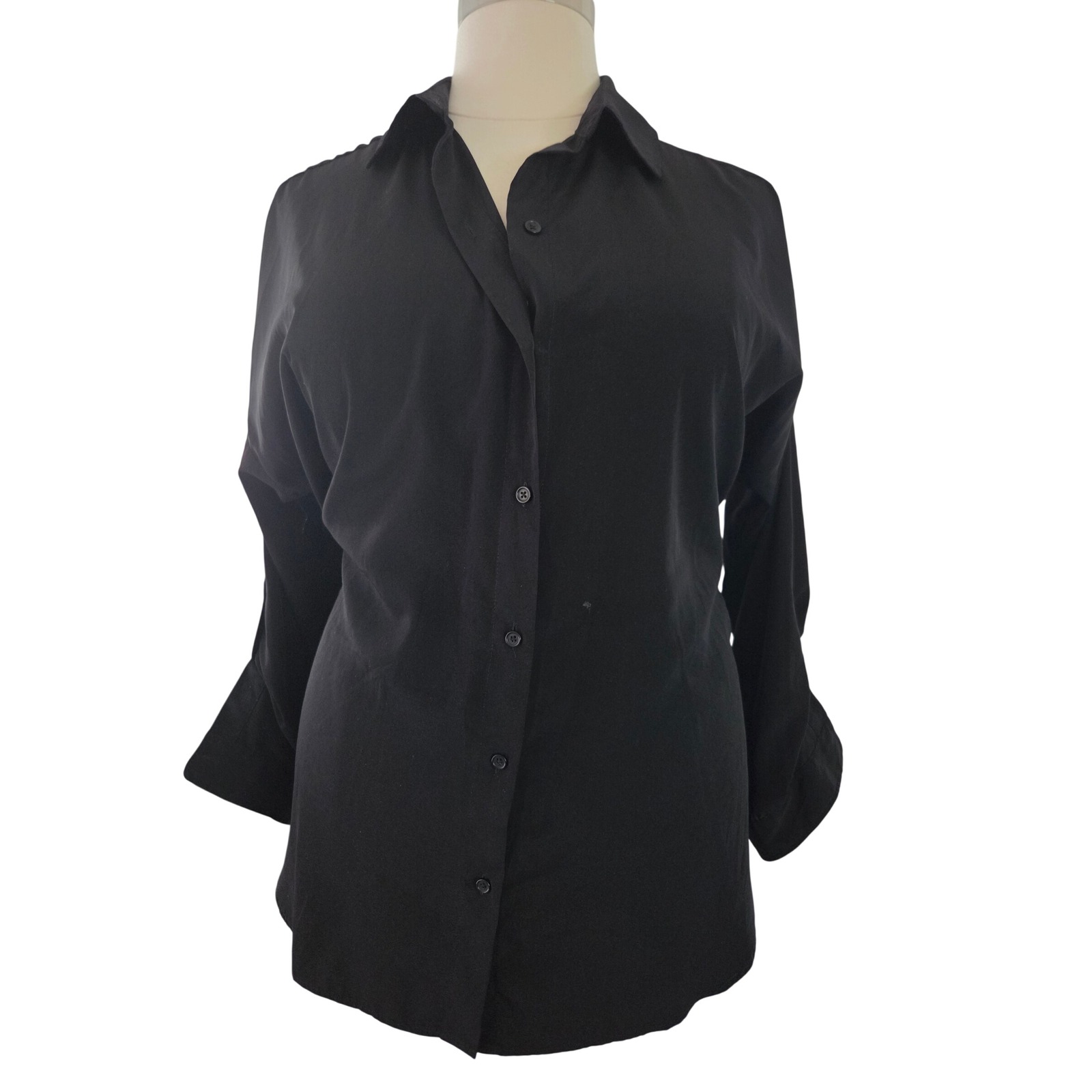Chicos Black Button Down Shirt Long Sleeve Blouse Size 3 Xl 100% Polyester Rn79